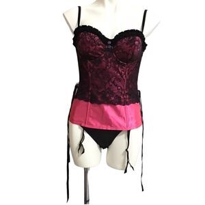 Frederick’s Of Hollywood Tube Top Strapless Satin Floral Lace Corset Top